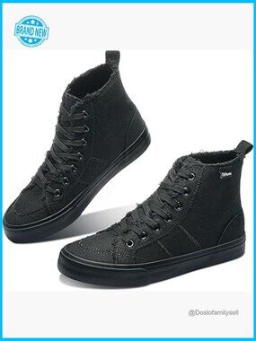 High Top Canvas Sneakers Mid Calf Fashion Lace Up Casual Walking Shoes